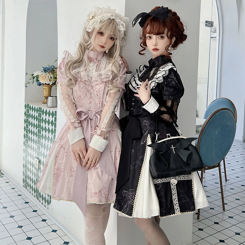 White Cross Ribbon Gothic Long Sleeve Dress 3 White Cross Ribbon Gothic Long Sleeve Dress