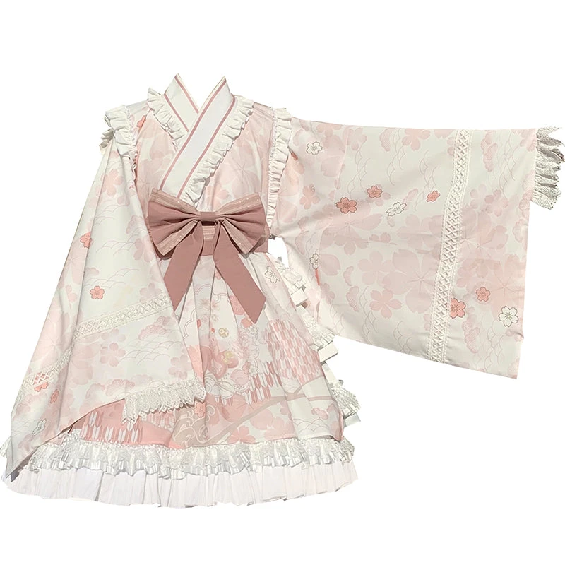 Japanese Style Sakura Pink Kimono Lolita Dress 10 Japanese Style Sakura Pink Kimono Lolita Dress - Image 9