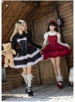 Front Ribbon, Two-tiered Ruffle Jumper Skirt With Fur -LOLITA Shop O1CN01S8lS0r2CZ6Pr0EuWi 2528448487