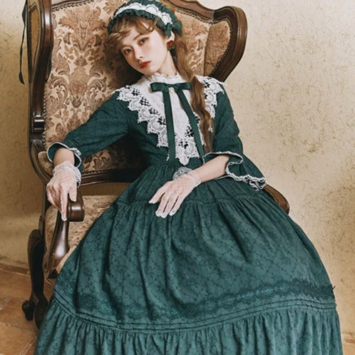 Classical Cotton-jacquard Lace Stand-collar Dress 6 Classical Cotton-jacquard Lace Stand-collar Dress - Image 4