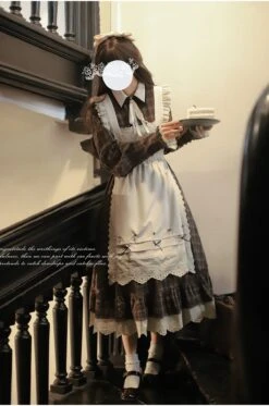 [Pre-order] Brown Check Retro Dress With Apron -LOLITA Shop O1CN01T4m75i2JsWWg3IIM2 2312269477