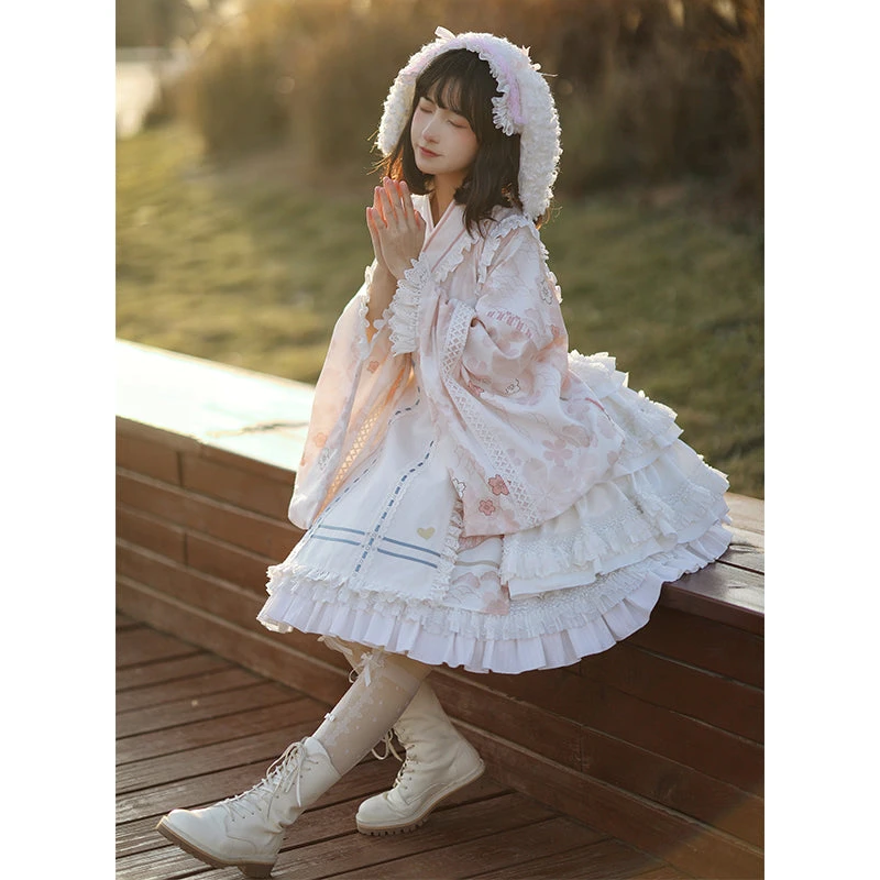 Japanese Style Sakura Pink Kimono Lolita Dress 8 Japanese Style Sakura Pink Kimono Lolita Dress - Image 7