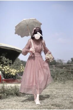 Dusty Pink Sheer Ribbon Dress 41 Dusty Pink Sheer Ribbon Dress -LOLITA Shop O1CN01TpKph92JsWRTDccZd 2312269477