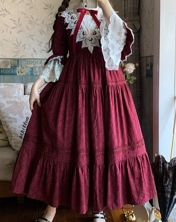 Classical Cotton-jacquard Lace Stand-collar Dress 17 Classical Cotton-jacquard Lace Stand-collar Dress - Image 15