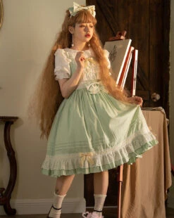 Ruffled Lace Jumper Skirt With Headband All 10 Colors -LOLITA Shop O1CN01UNhCsj1sqEW3nO8Qz 830055817