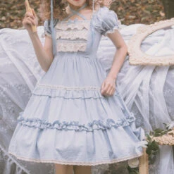 Frill Square Neck Sweet Loli Short Sleeve Dress And Headdress 27 Frill Square Neck Sweet Loli Short Sleeve Dress And Headdress -LOLITA Shop O1CN01VhxwsX2B5UsxxDWhI 238118287