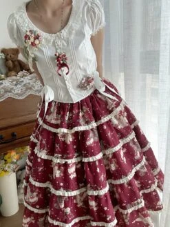 Bunny Bear Bunny Print Tiered Skirt -LOLITA Shop O1CN01Vi24Bu20M1hLJAdyE 2430736834