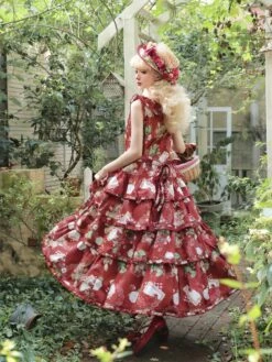 Camellia Berry Jumper Skirt Tiered Type Long Length -LOLITA Shop O1CN01WMXCFI28oR8Biu0Tc 331847979
