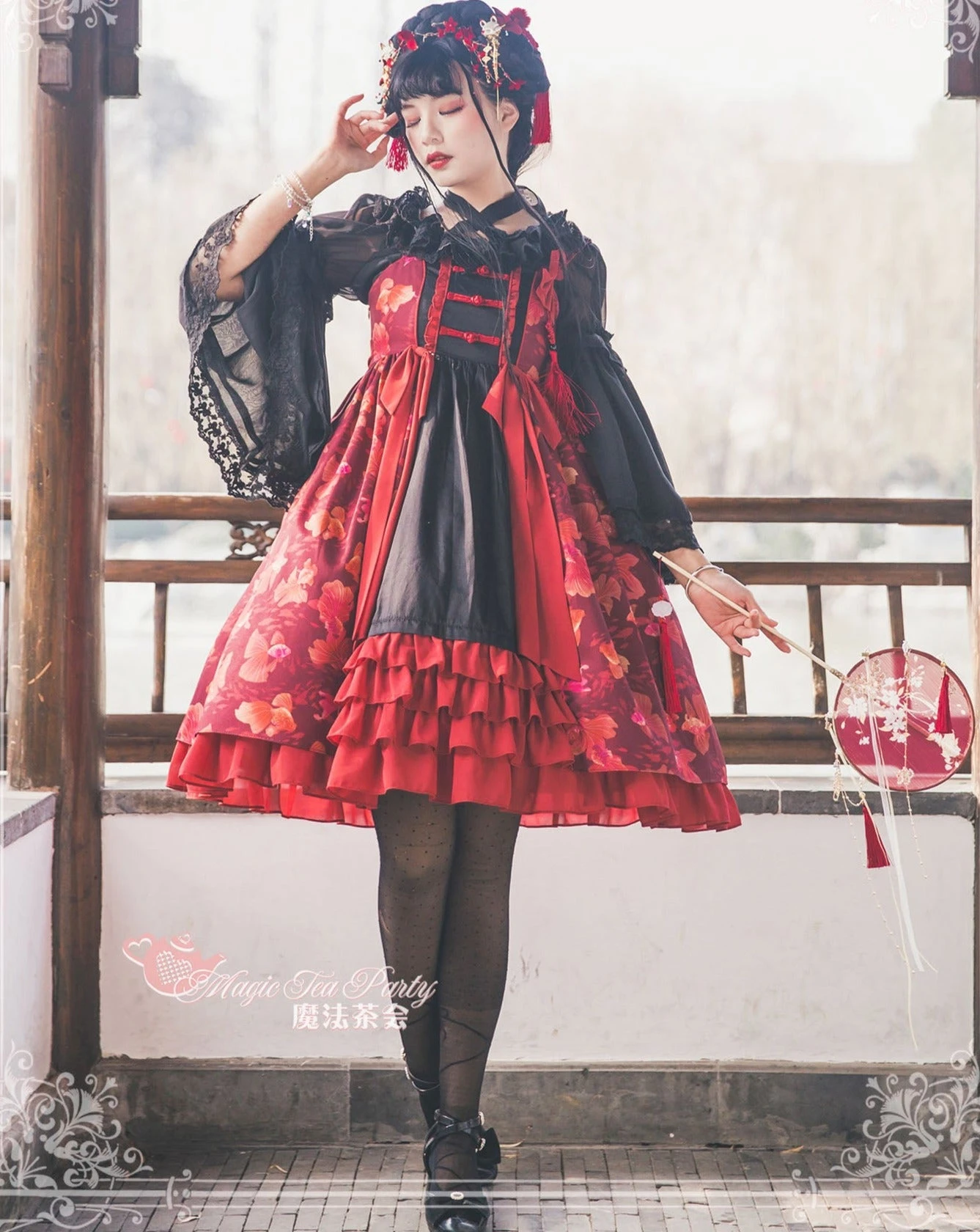 Yumemiru Goldfish Flower Lolita Jumper Skirt With Hair Accessory 13 Yumemiru Goldfish Flower Lolita Jumper Skirt With Hair Accessory - Image 11