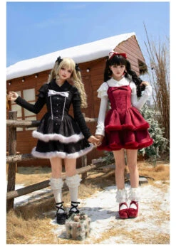 Front Ribbon, Two-tiered Ruffle Jumper Skirt With Fur -LOLITA Shop O1CN01XcearP2CZ6PrhxbGX 2528448487
