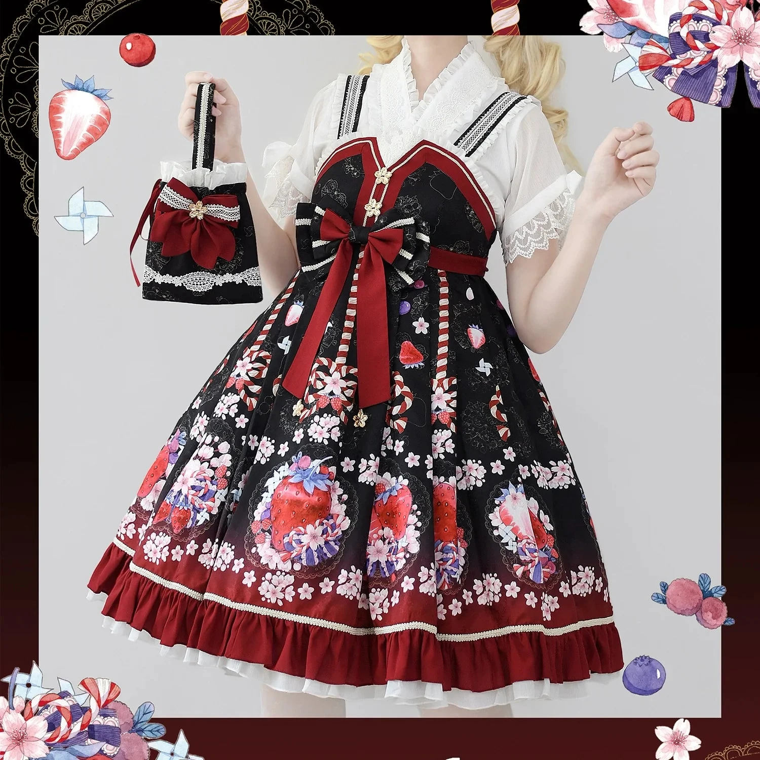 Strawberry And Cherry Blossom Japanese Loli Jumper Skirt 3 Strawberry And Cherry Blossom Japanese Loli Jumper Skirt