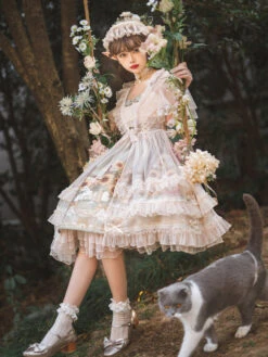 Jumper Skirt With Fluffy Veil And Sunflower Pattern Lace Skirt -LOLITA Shop O1CN01YIdgrW1jmGgGQQQj2 290794590