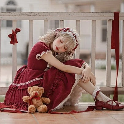 Frill Square Neck Sweet Loli Short Sleeve Dress And Headdress 15 Frill Square Neck Sweet Loli Short Sleeve Dress And Headdress - Image 13