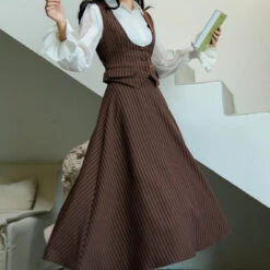 Coffee-colored Vertical Striped Classic Jacket, Vest, And Skirt -LOLITA Shop O1CN01bQmPAZ2IjzOmtljpw 23575932