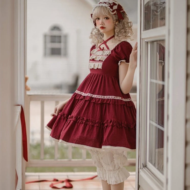 Frill Square Neck Sweet Loli Short Sleeve Dress And Headdress 18 Frill Square Neck Sweet Loli Short Sleeve Dress And Headdress - Image 16