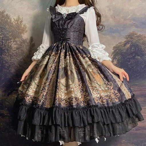 Mucha Painting Black Jumper Skirt