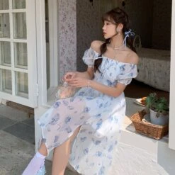 Blue Floral Print Girly Dress -LOLITA Shop O1CN01cCAlww22OQqpWrSkW 1629657110