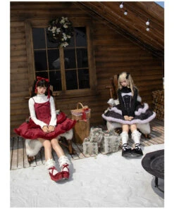 Front Ribbon, Two-tiered Ruffle Jumper Skirt With Fur -LOLITA Shop O1CN01cNu3cI2CZ6PqcOTAb 2528448487