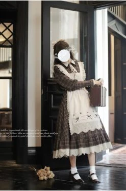 [Pre-order] Brown Check Retro Dress With Apron -LOLITA Shop O1CN01d4UxIo2JsWWdCS4yv 2312269477