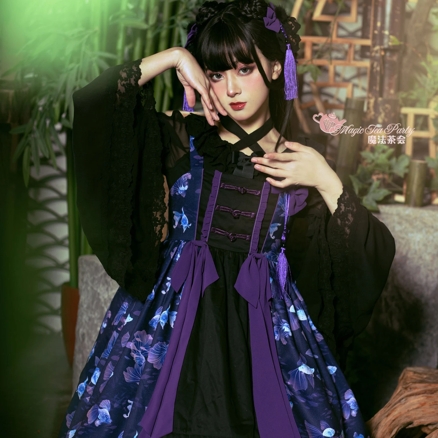 Yumemiru Goldfish Flower Lolita Jumper Skirt With Hair Accessory 6 Yumemiru Goldfish Flower Lolita Jumper Skirt With Hair Accessory - Image 4