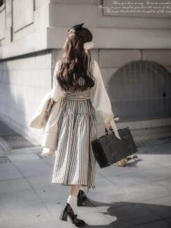 Striped And Ribbon French Girly Jumper Skirt -LOLITA Shop O1CN01dflqqG2JsWQOe6DzK 2312269477