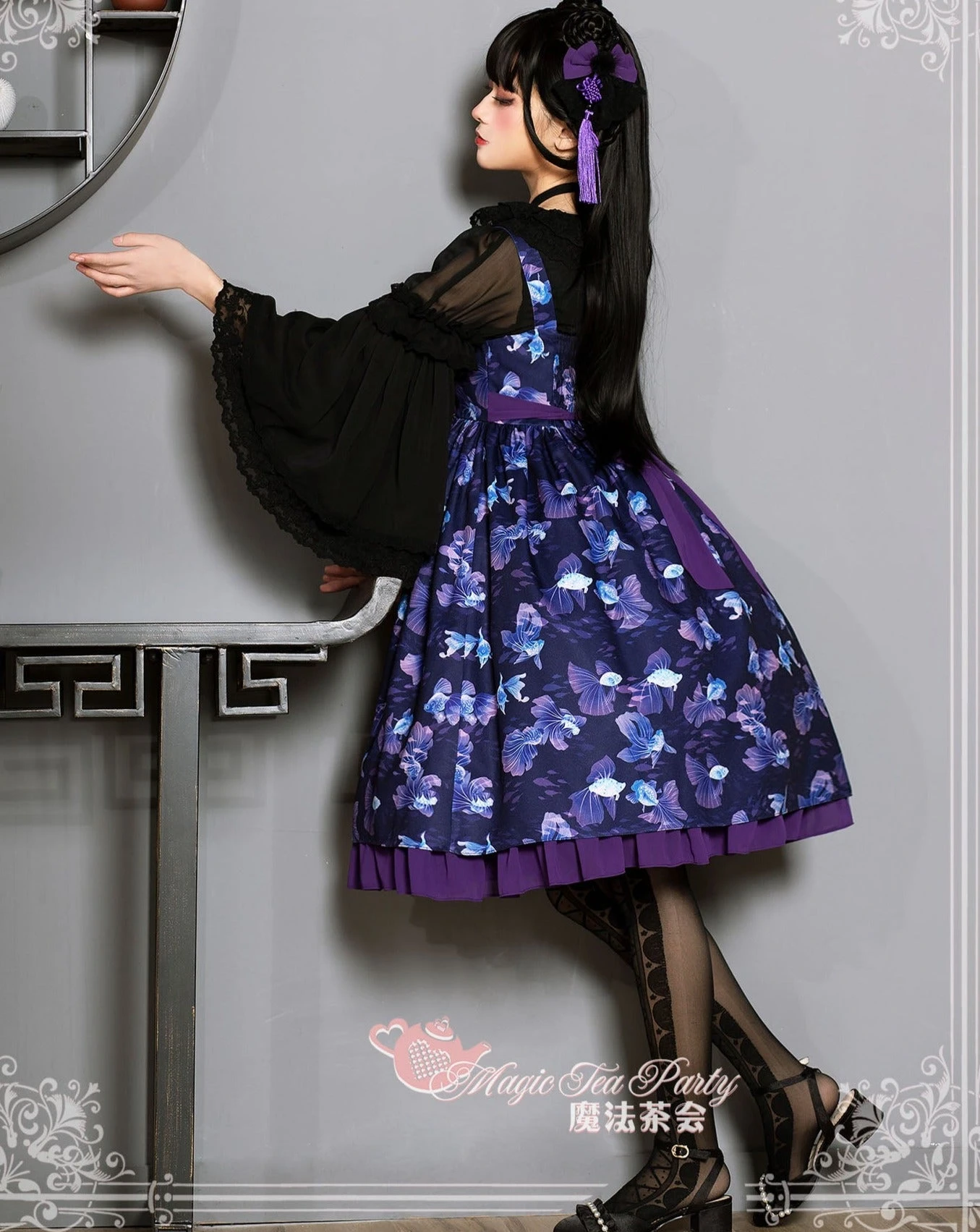 Yumemiru Goldfish Flower Lolita Jumper Skirt With Hair Accessory 7 Yumemiru Goldfish Flower Lolita Jumper Skirt With Hair Accessory - Image 5