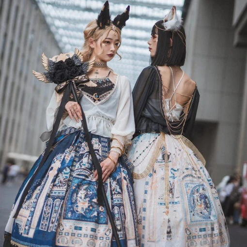 Pre-order [Set] Twilight Egyptian Lolita Side Chiffon Skirt + V-neck Blouse
