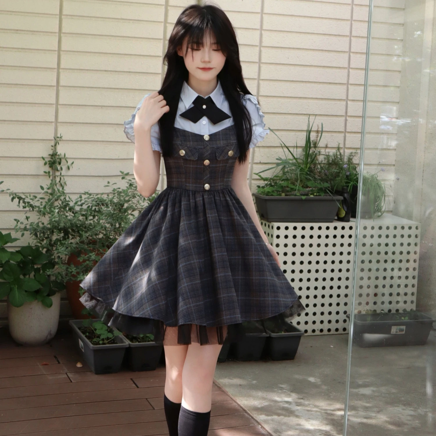 Gray Plaid Strap Jumper Skirt 3 Gray Plaid Strap Jumper Skirt