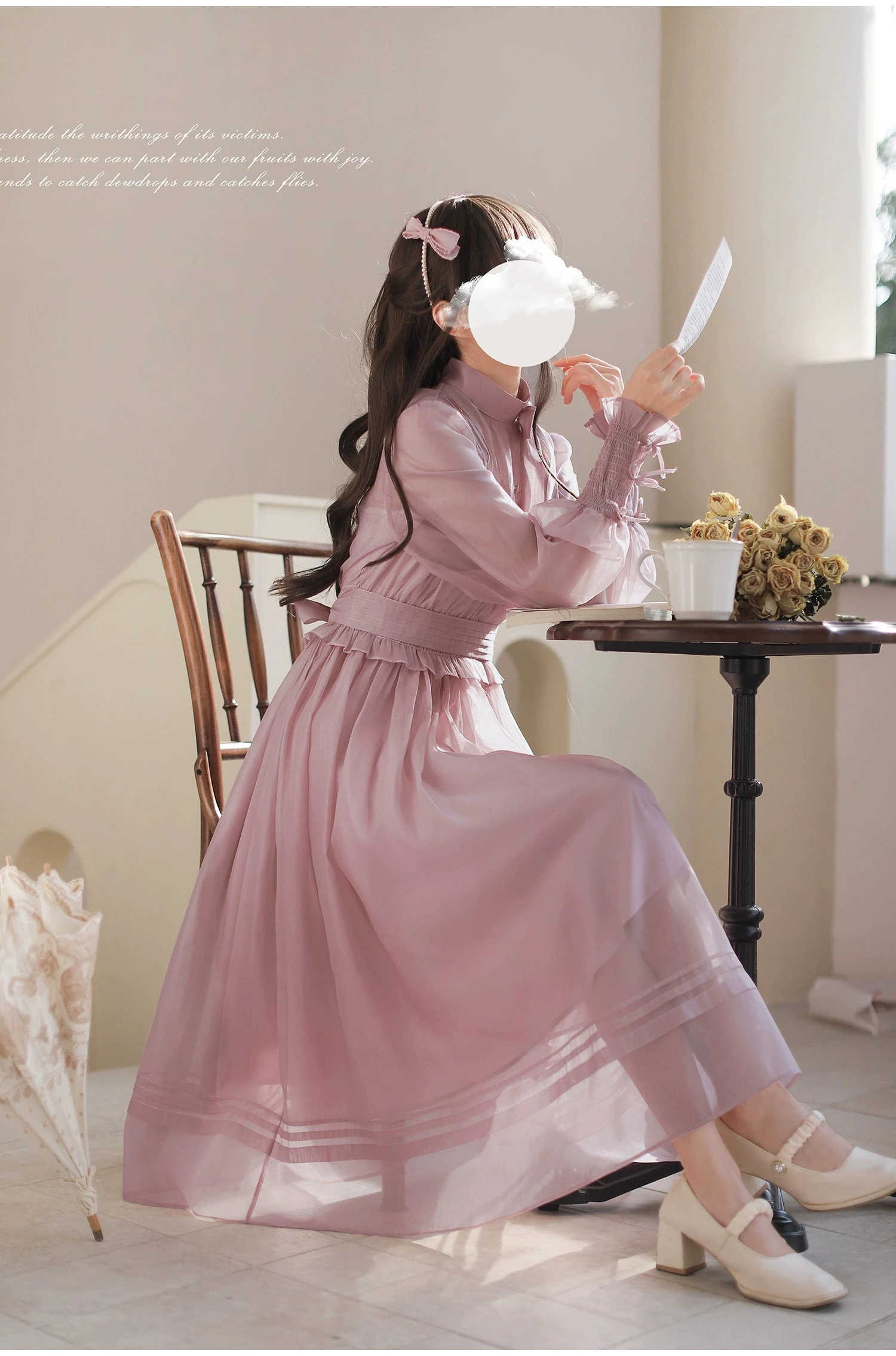 Dusty Pink Sheer Ribbon Dress 9 Dusty Pink Sheer Ribbon Dress - Image 7