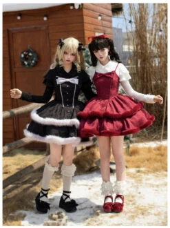 Front Ribbon, Two-tiered Ruffle Jumper Skirt With Fur -LOLITA Shop O1CN01kt9muK2CZ6PrhwezI 2528448487
