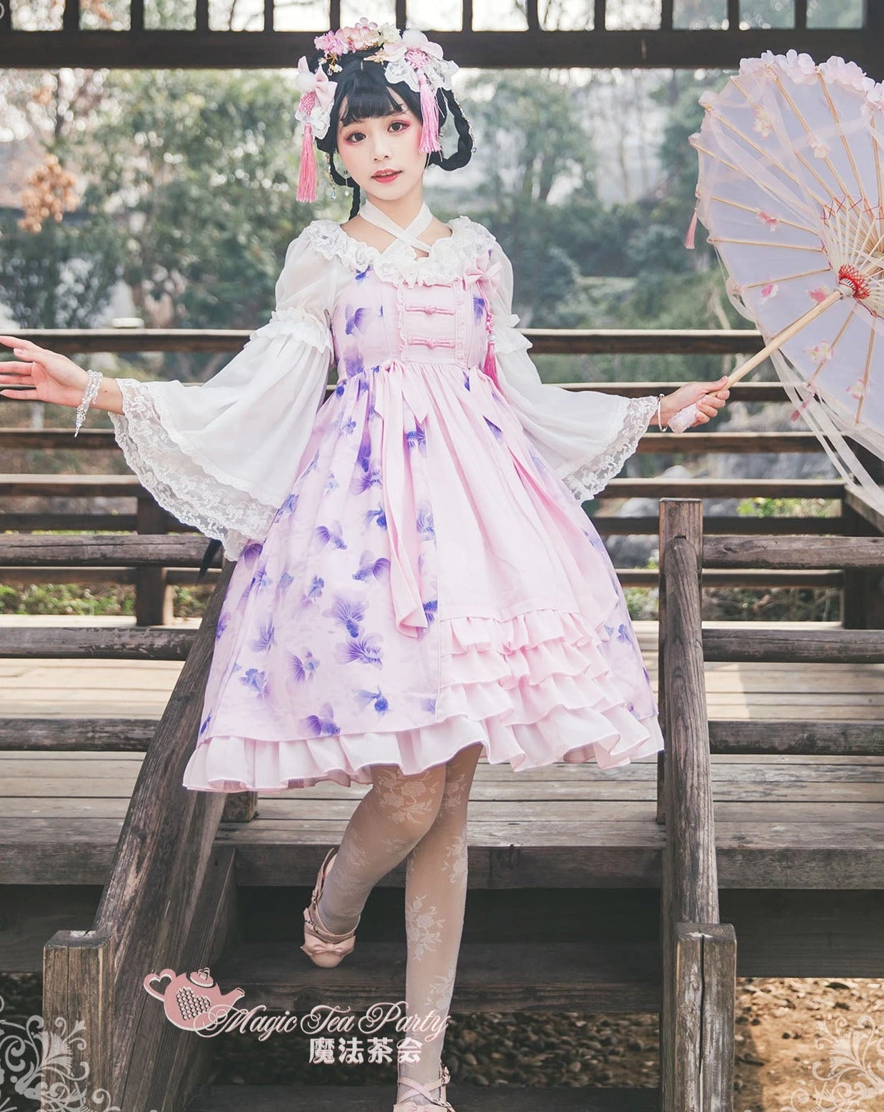 Yumemiru Goldfish Flower Lolita Jumper Skirt With Hair Accessory 4 Yumemiru Goldfish Flower Lolita Jumper Skirt With Hair Accessory - Image 2