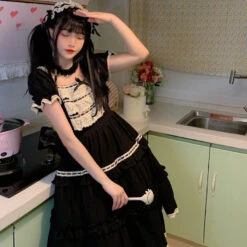 Frill Square Neck Sweet Loli Short Sleeve Dress And Headdress 33 Frill Square Neck Sweet Loli Short Sleeve Dress And Headdress -LOLITA Shop O1CN01l44Cz82B5UswQGdZ9 238118287