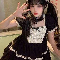 Frill Square Neck Sweet Loli Short Sleeve Dress And Headdress 30 Frill Square Neck Sweet Loli Short Sleeve Dress And Headdress -LOLITA Shop O1CN01lo3o7x2B5UstJMu00 238118287