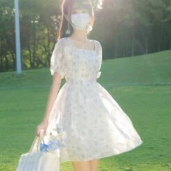 Cherry Blossom Square Neck Dress