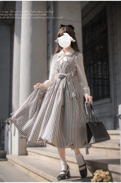 Striped And Ribbon French Girly Jumper Skirt