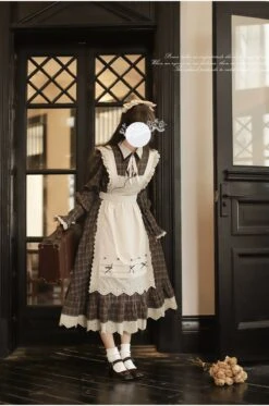 [Pre-order] Brown Check Retro Dress With Apron -LOLITA Shop O1CN01mfFxcX2JsWWfV6nDb 2312269477
