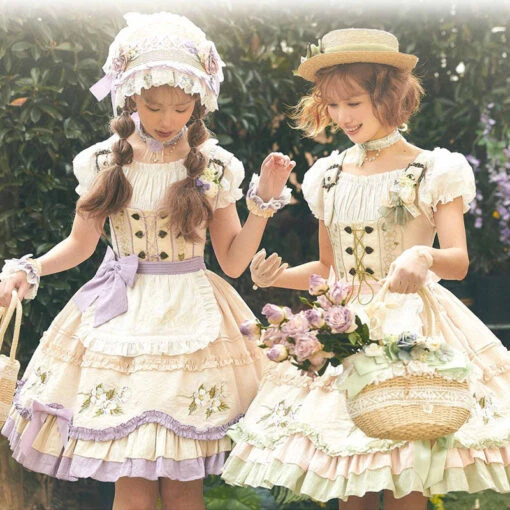 Floral Bavarian Pastel Color Jumper Skirt 3-piece Set