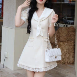 Milk Colored Sailor Collar Mini Dress