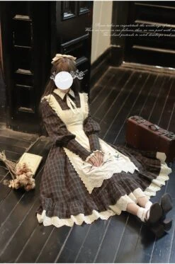 [Pre-order] Brown Check Retro Dress With Apron -LOLITA Shop O1CN01ocCiNJ2JsWWgXMxSb 2312269477