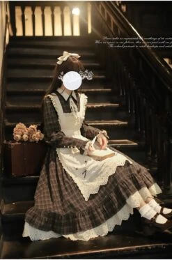 [Pre-order] Brown Check Retro Dress With Apron -LOLITA Shop O1CN01opgH5m2JsWWdJqCae 2312269477