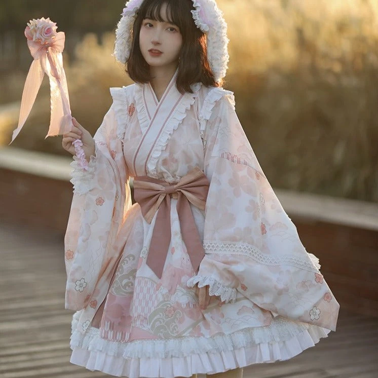 Japanese Style Sakura Pink Kimono Lolita Dress 4 Japanese Style Sakura Pink Kimono Lolita Dress - Image 3