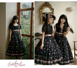 Roses Bouquet Square Neck High Waist Dress -LOLITA Shop O1CN01pUodyM1oC9i60YOBL 921575188