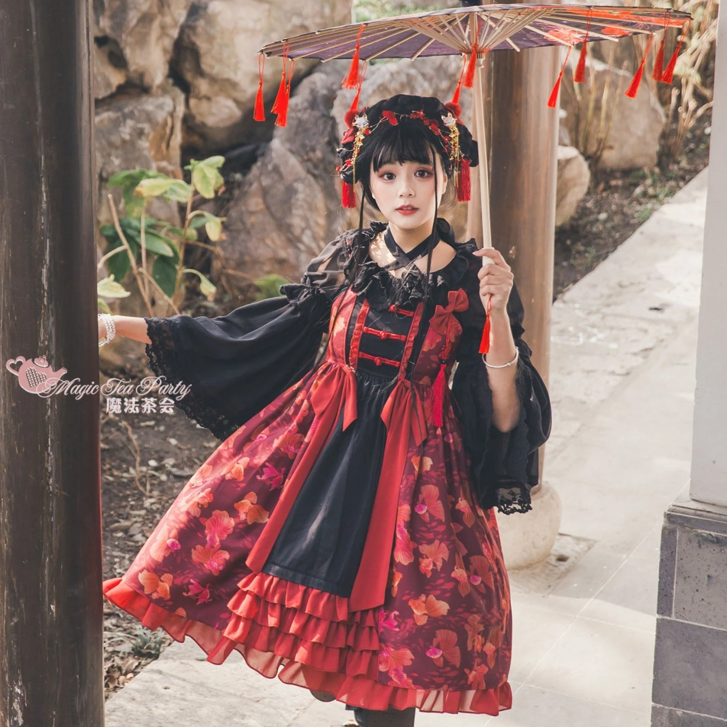 Yumemiru Goldfish Flower Lolita Jumper Skirt With Hair Accessory 10 Yumemiru Goldfish Flower Lolita Jumper Skirt With Hair Accessory - Image 8