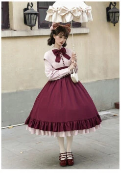 Rose Red Fake Two-piece Style Dress -LOLITA Shop O1CN01qvxFGV2CZ6KXwd59s 2528448487