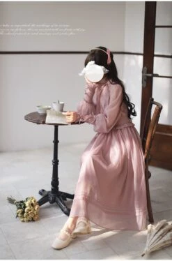 Dusty Pink Sheer Ribbon Dress 33 Dusty Pink Sheer Ribbon Dress -LOLITA Shop O1CN01r9dZah2JsWRT989jq 2312269477