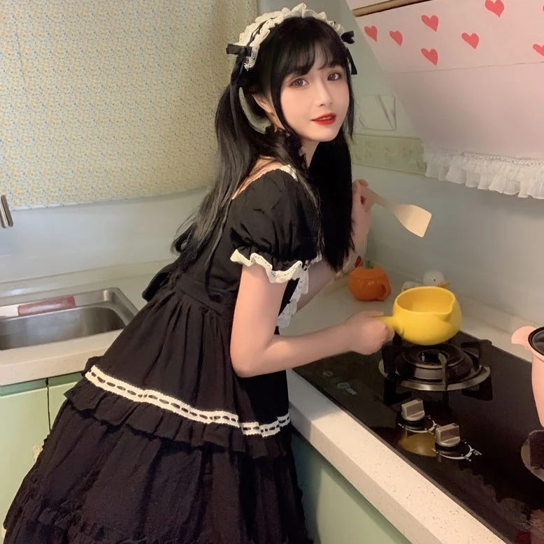 Frill Square Neck Sweet Loli Short Sleeve Dress And Headdress 13 Frill Square Neck Sweet Loli Short Sleeve Dress And Headdress - Image 11