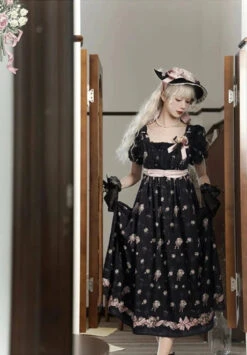 Roses Bouquet Square Neck High Waist Dress -LOLITA Shop O1CN01uGiGKP1oC9i90O5BP 921575188