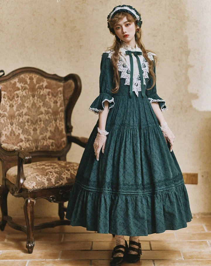 Classical Cotton-jacquard Lace Stand-collar Dress 4 Classical Cotton-jacquard Lace Stand-collar Dress - Image 2