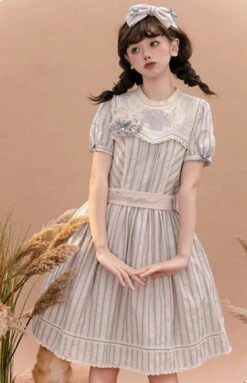 Go Picnicking Striped Short Sleeve Dress -LOLITA Shop O1CN01vsSx3A1NZyfNQCk0G 75651158