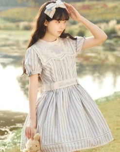 Go Picnicking Striped Short Sleeve Dress -LOLITA Shop O1CN01vsSx3A1NZyfNQCk0G 756511585